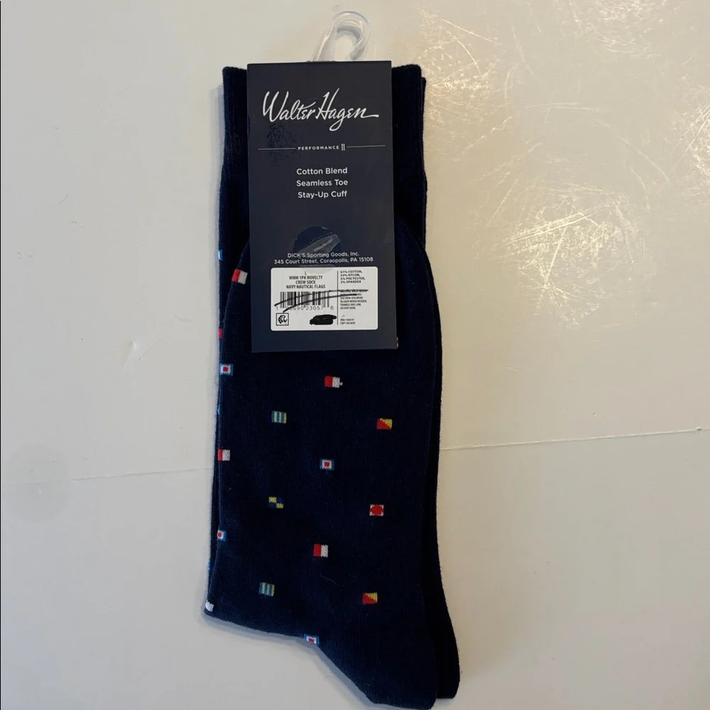 Walter Hagen Men's Novelty Blue Nautical Flags Golf Crew Socks